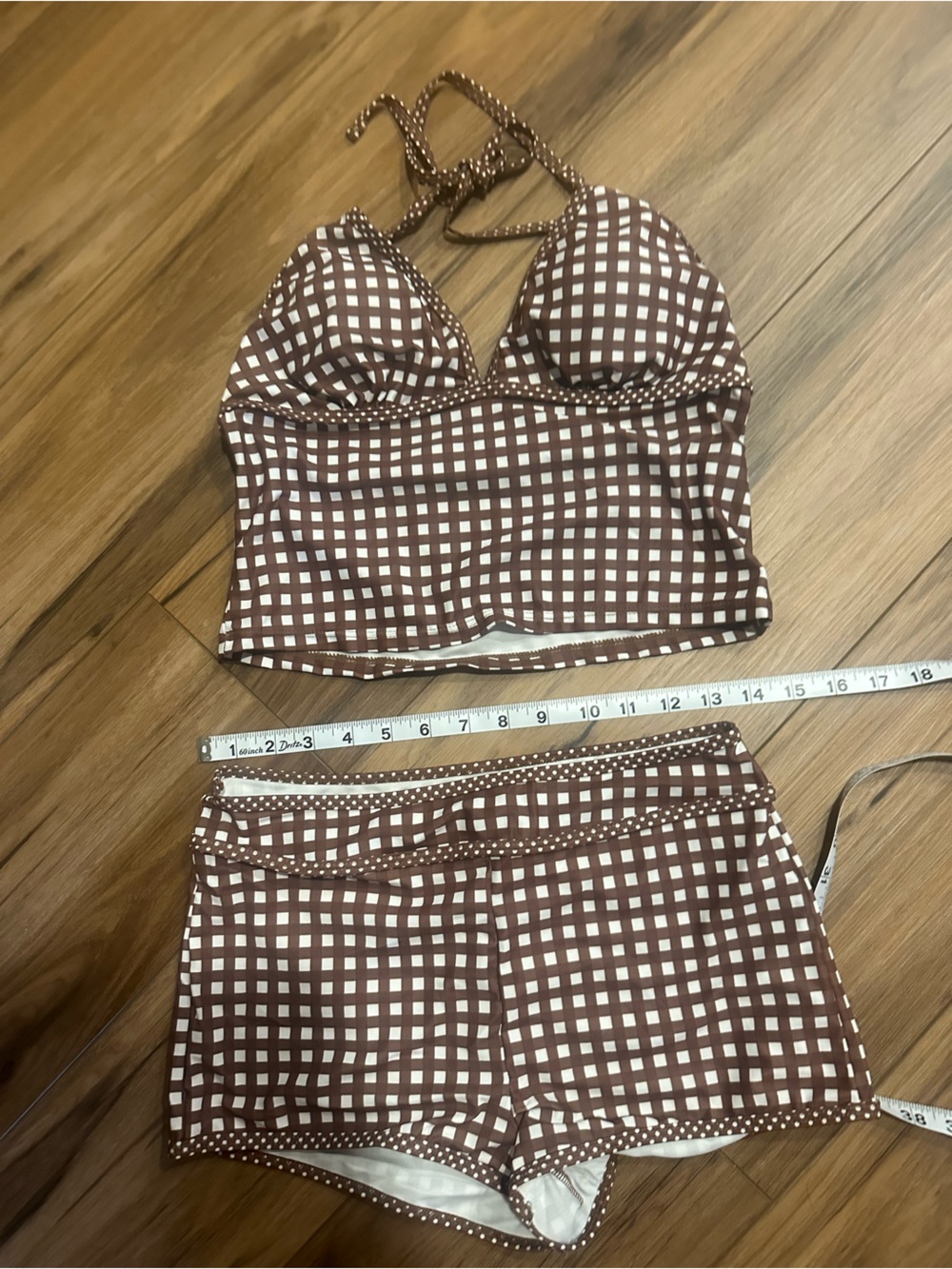 SHEIN Brown and White Gingham High-Waist Bikini Set - Picture 3 of 6